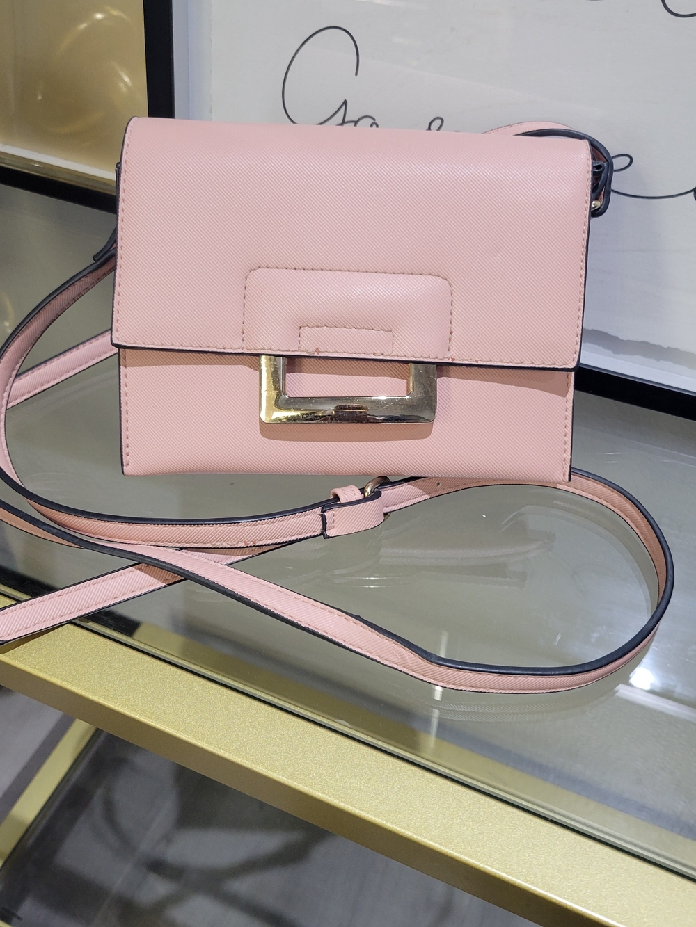 Pink Crossbody Shoulder Bag with Gold Buckle
